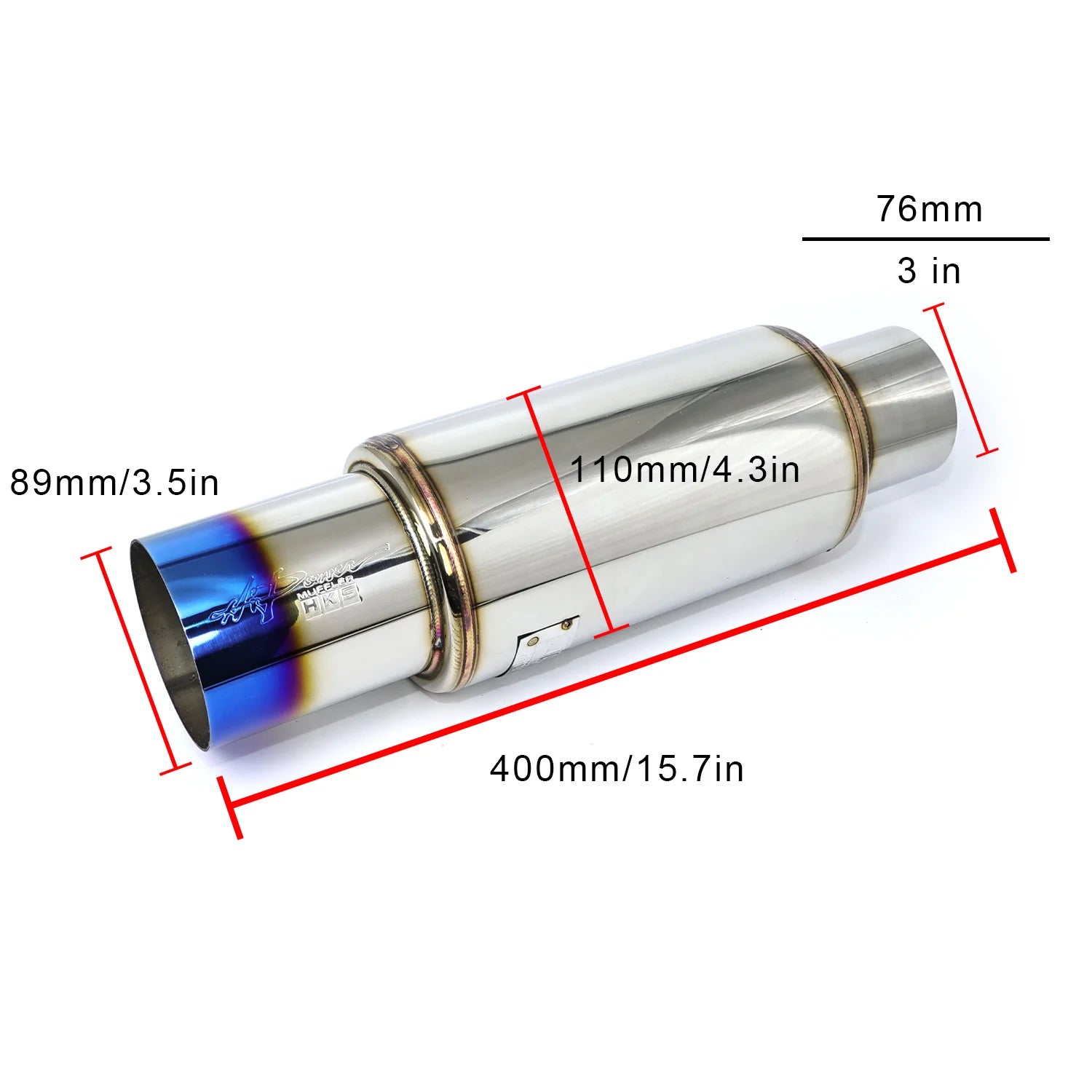 Universal 3.5" 89mm HKS Hi-Power Exhaust Muffler, High Rev Sound,Titanium Burnt Tip, High Flow Racing Sound Muffler