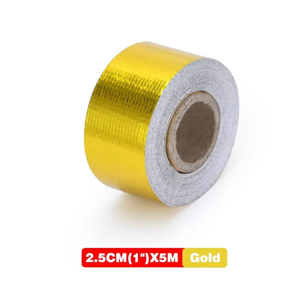 Gold Exhaust Heat Shield Tape | High Temperature Reflective Wrap | Self-Adhesive Thermal Insulation | Multiple Sizes