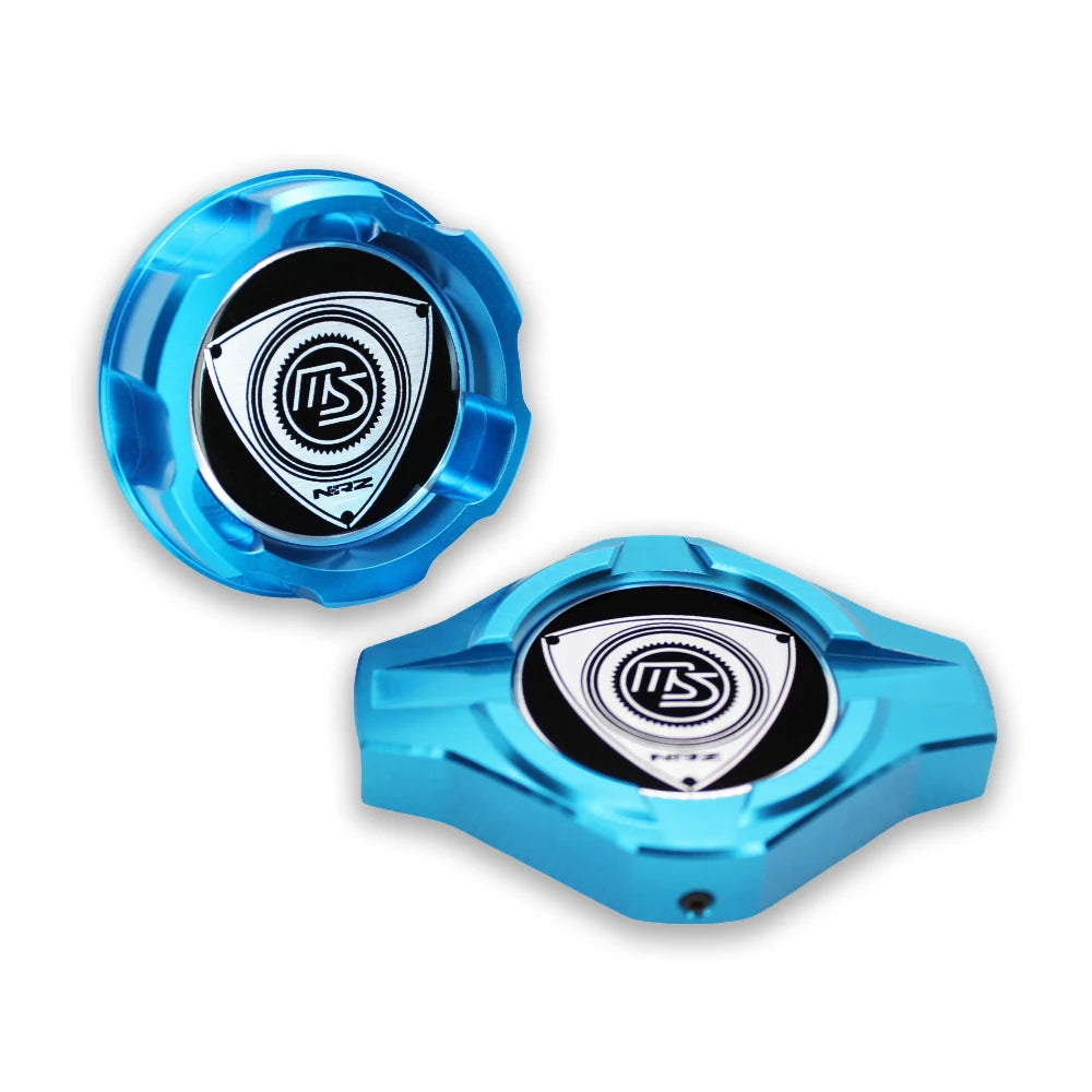 Billet Aluminum Engine Bay Cap Set | Oil Filler Cap & Radiator Cap Cover | Mazda RX-7, RX-8, MX-5 Miata, Protegé, 323 & More