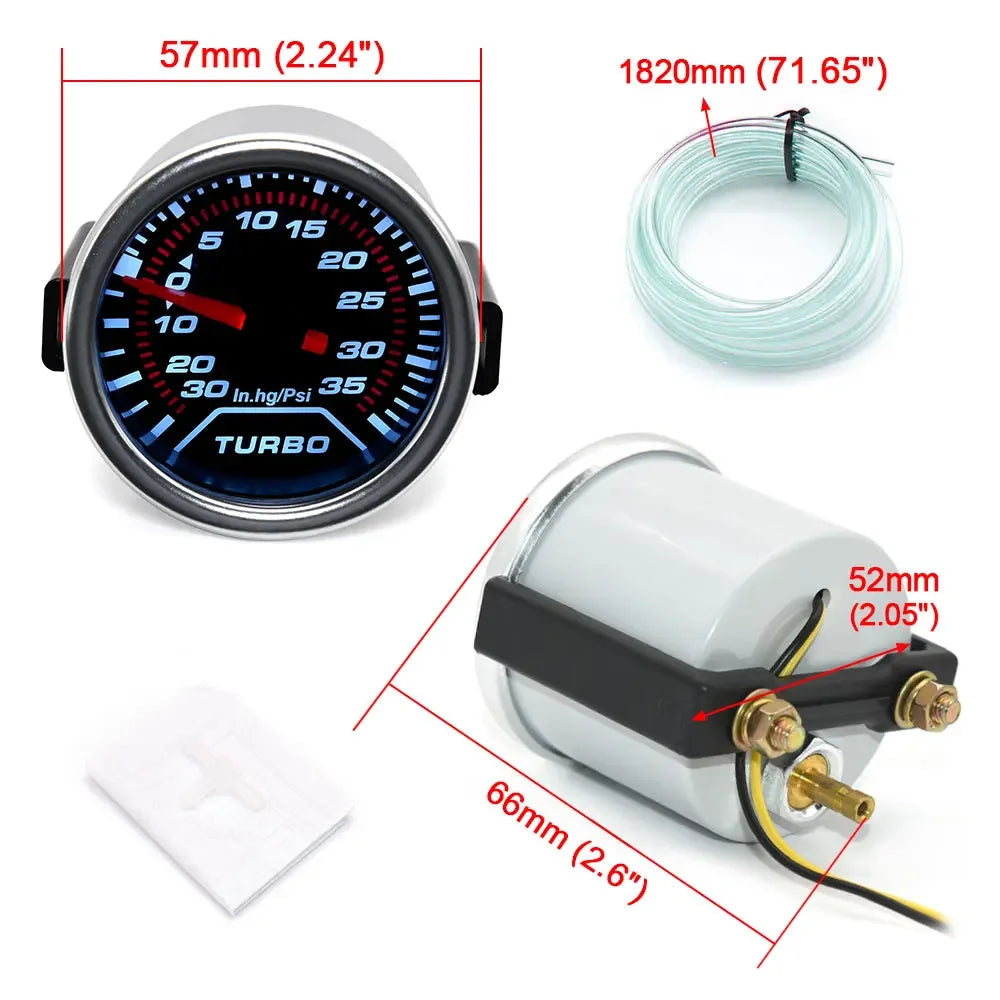 52mm LED Racing Gauge – Smoke Lens | Turbo Boost, Oil Pressure, Oil Temp, Water Temp & More