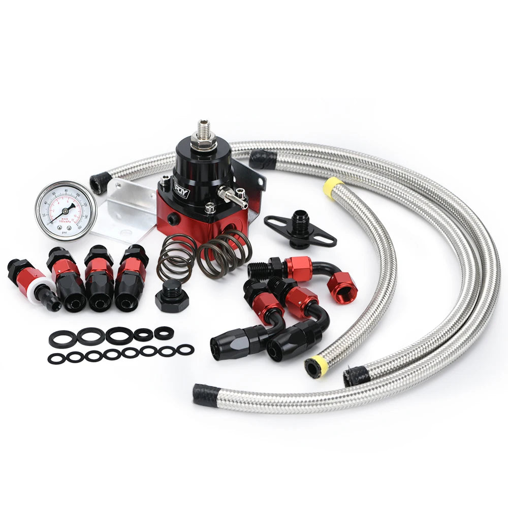 Universal Adjustable Fuel Pressure Regulator Kit | AN8 Feed, AN6 Return, 0–160 PSI Gauge