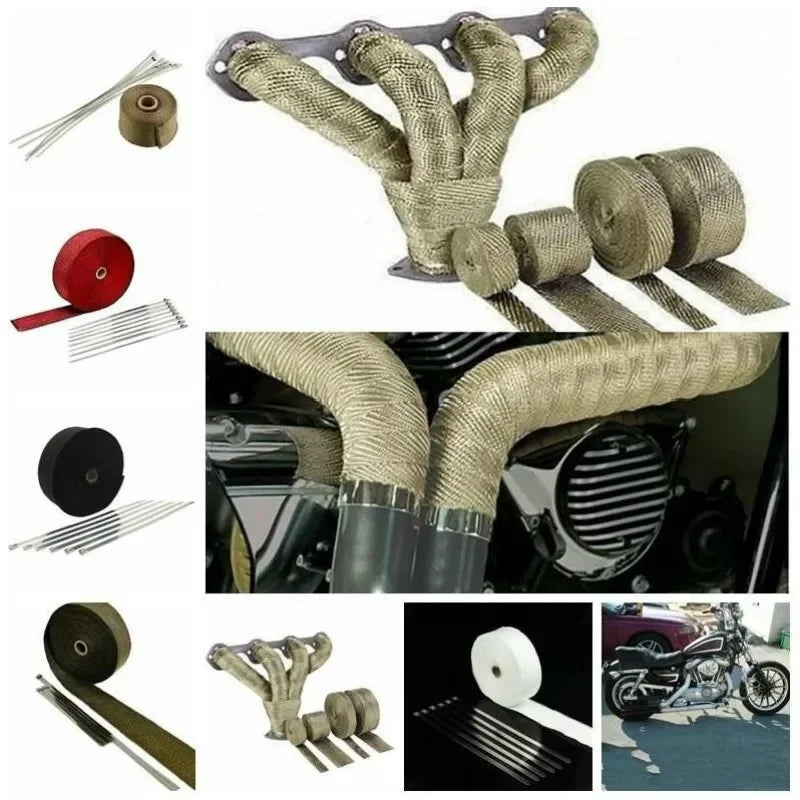 5M Fiberglass Exhaust Heat Wrap Kit | High Temperature Header & Downpipe Insulation Tape