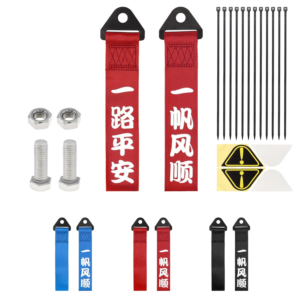 2pcs Universal Car Racing Tow Strap Belt Blue Ribbon Vehicle Bumper Trailer Towing Strap Ropes Auto Car Decoration Belt