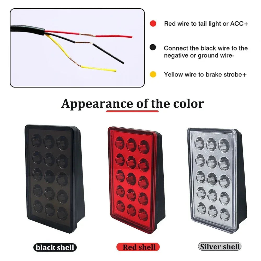 F1 Style Led Brake Pilot Lights 12V 15led Rear Tail Lights Auto Flash Warning Reverse Stop Safety Signal Lamps for Car SUV Moto