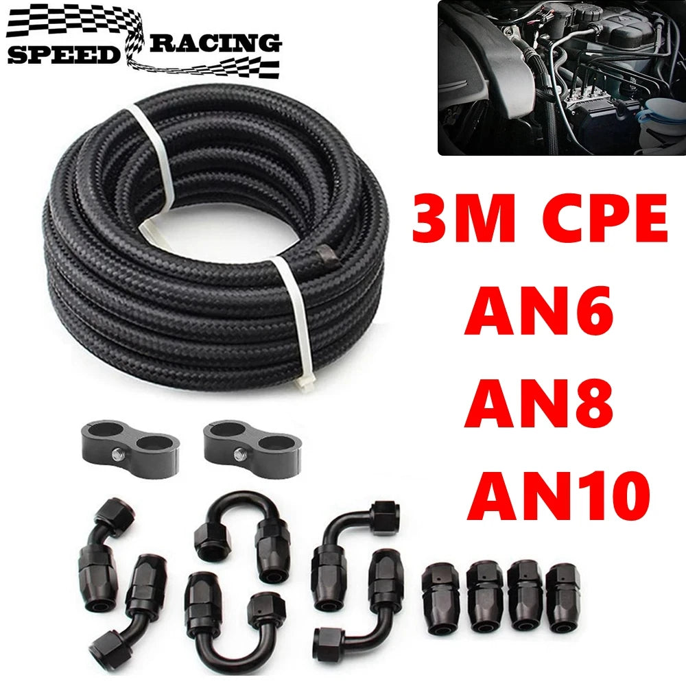 3M CPE Braided Oil & Fuel Hose Kit | AN6 / AN8 / AN10 Swivel Hose End Fittings
