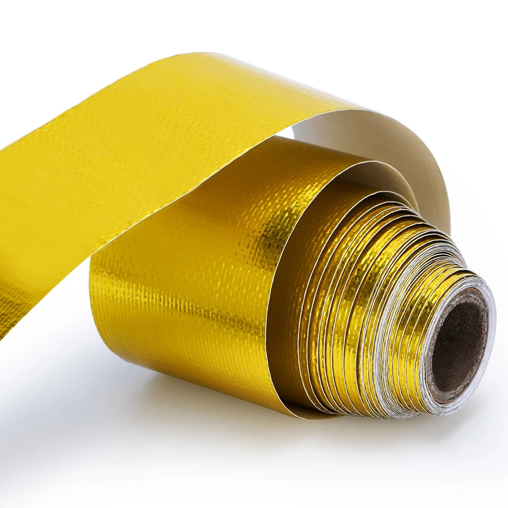 Gold Exhaust Heat Shield Tape | High Temperature Reflective Wrap | Self-Adhesive Thermal Insulation | Multiple Sizes
