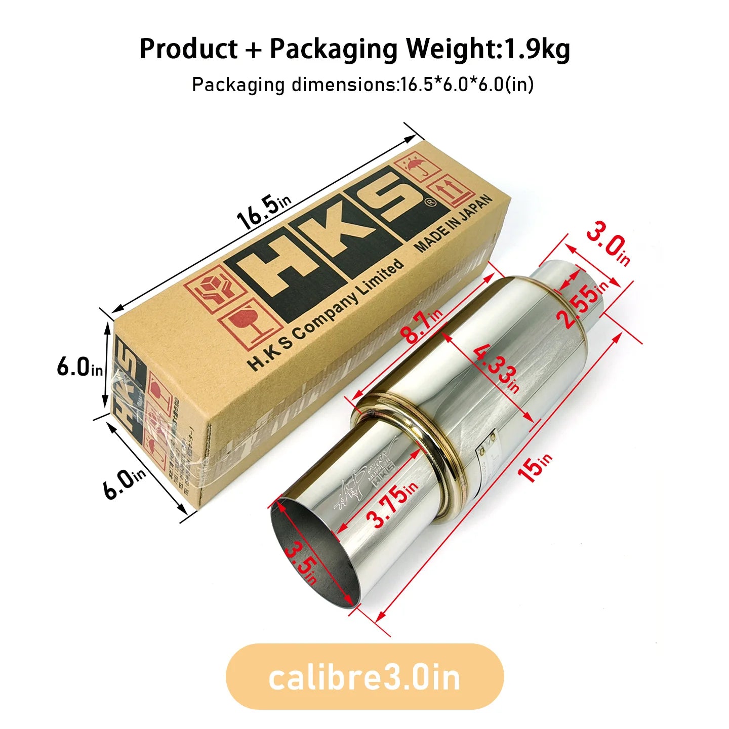 HKS 89mm Performance Exhaust Muffler High Flow Racing Sound Japanese Style Auto Tuning Upgrade change JDM direct-fire cannon