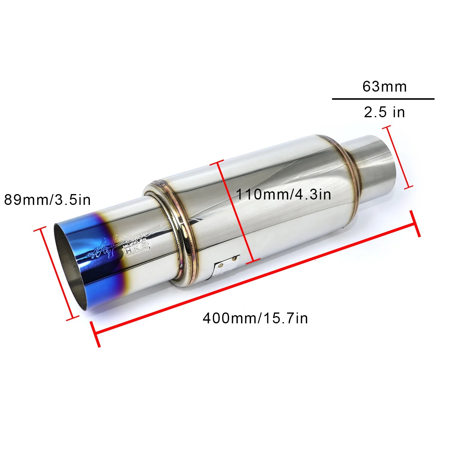 Universal 3.5" 89mm HKS Hi-Power Exhaust Muffler, High Rev Sound,Titanium Burnt Tip, High Flow Racing Sound Muffler