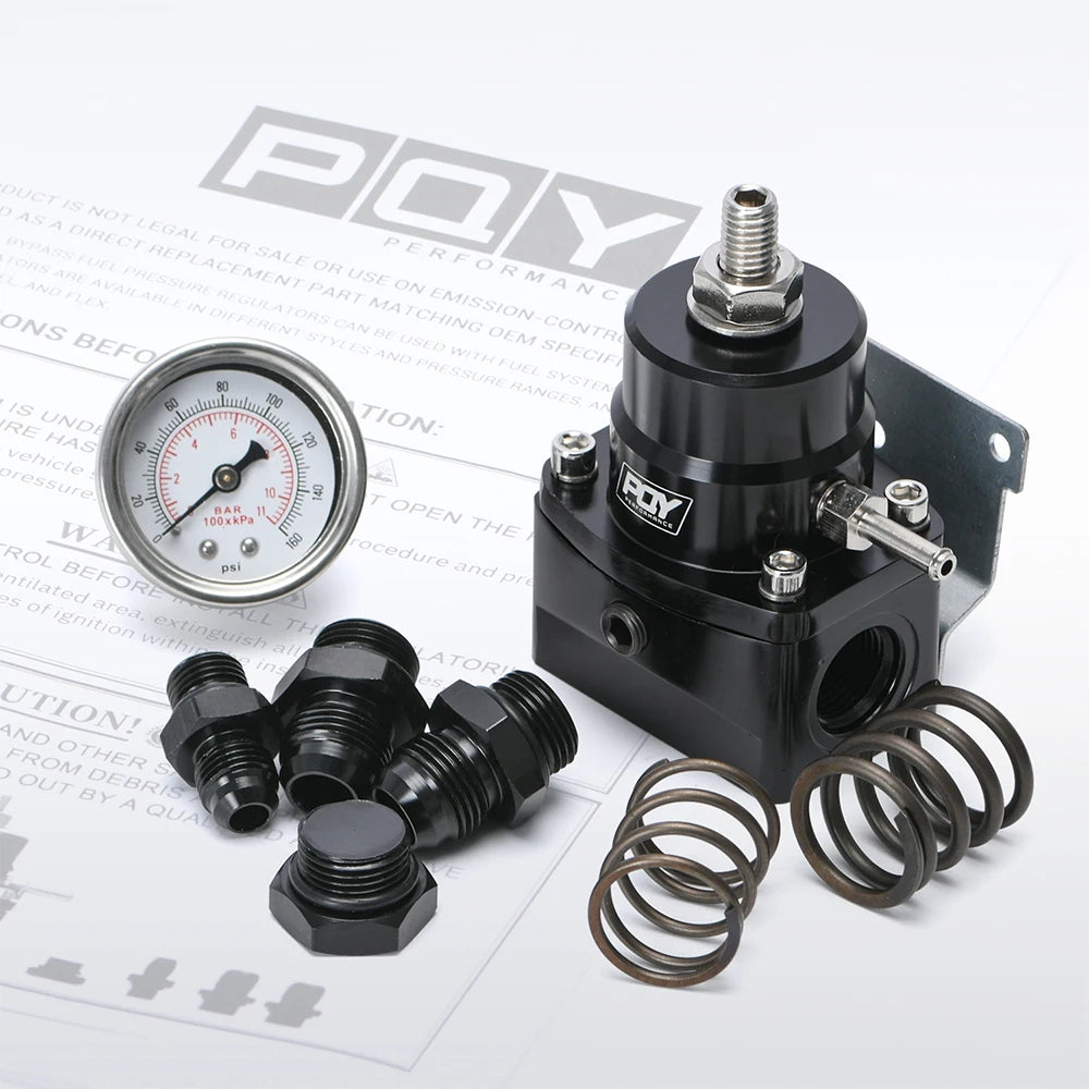 Universal Adjustable Fuel Pressure Regulator Kit | AN8 Feed, AN6 Return, 0–160 PSI Gauge