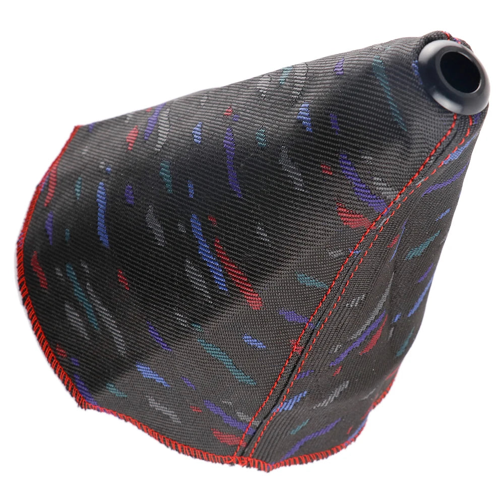 Le Mans Confetti JDM Bride Style Hyper Fabric Shifter Boot Racing Gear Shift Knob Cover Collars With Red Stitching