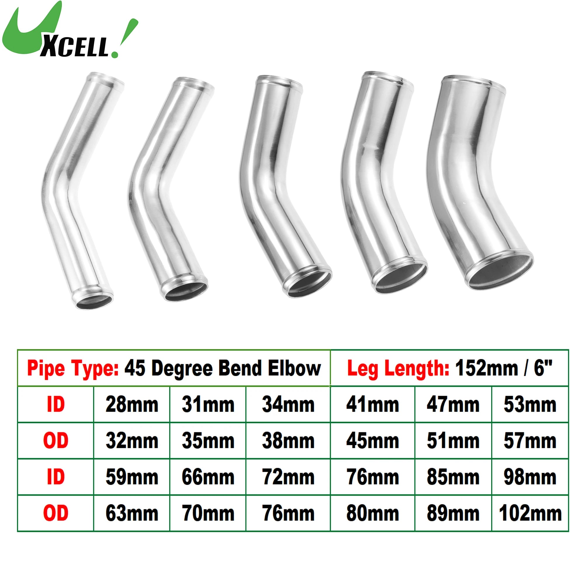 UXCELL 45° Aluminum Intercooler Pipe