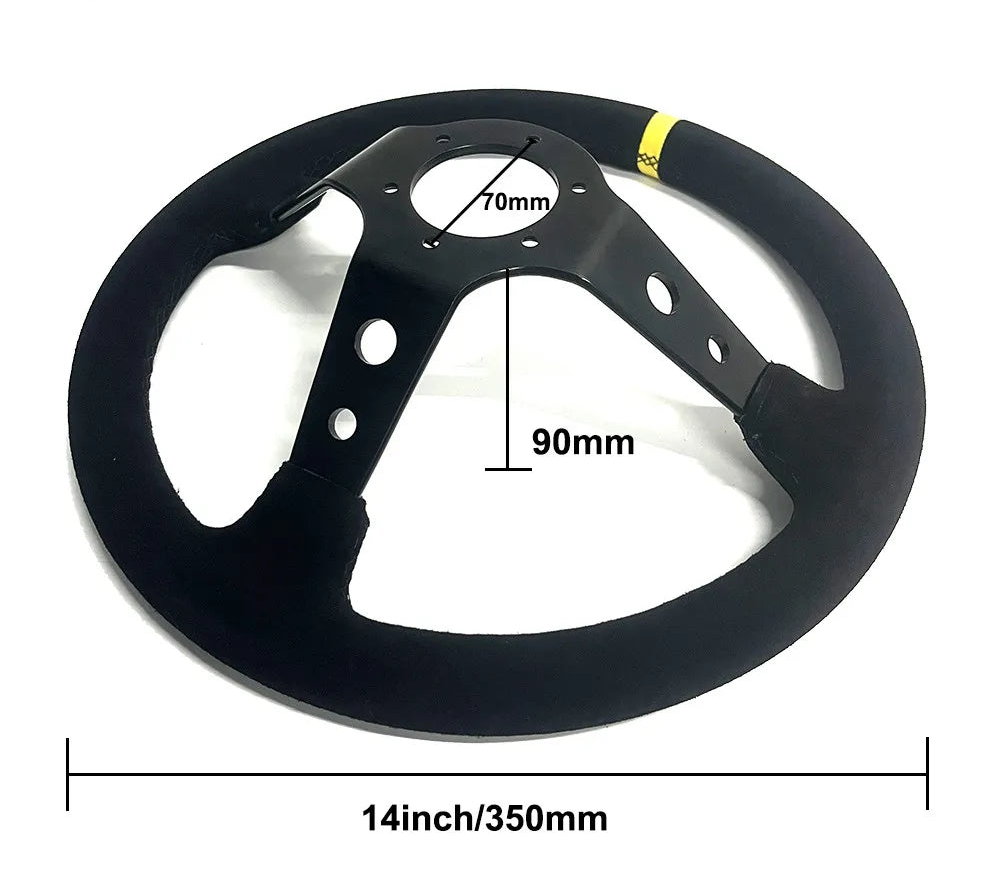 350mm Deep Dish Suede Racing Steering Wheel – Universal 6-Bolt