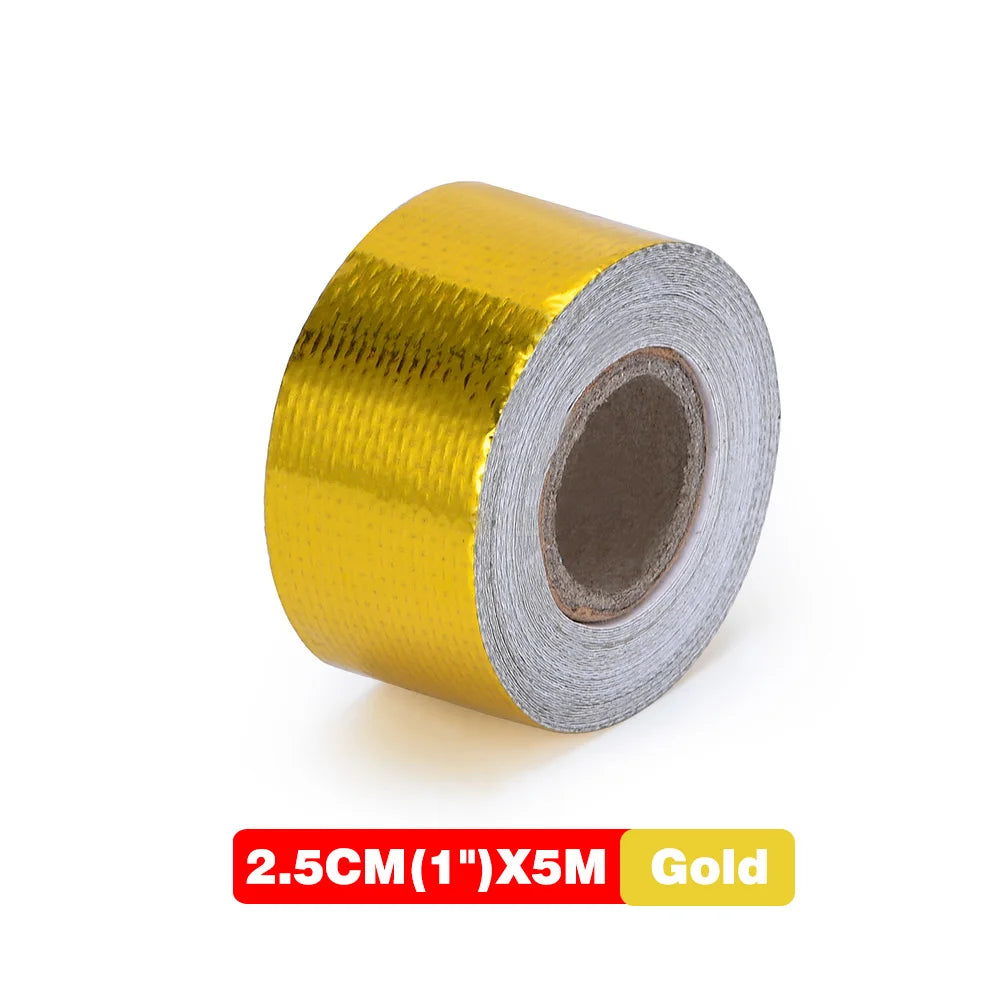 Gold Exhaust Heat Shield Tape | High Temperature Reflective Wrap | Self-Adhesive Thermal Insulation | Multiple Sizes