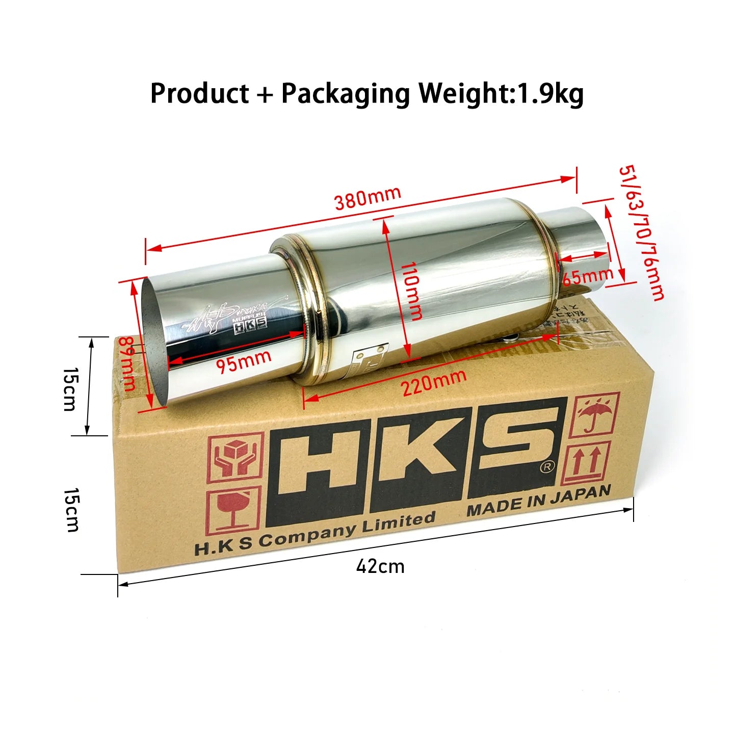 HKS 89mm Performance Exhaust Muffler High Flow Racing Sound Japanese Style Auto Tuning Upgrade change JDM direct-fire cannon