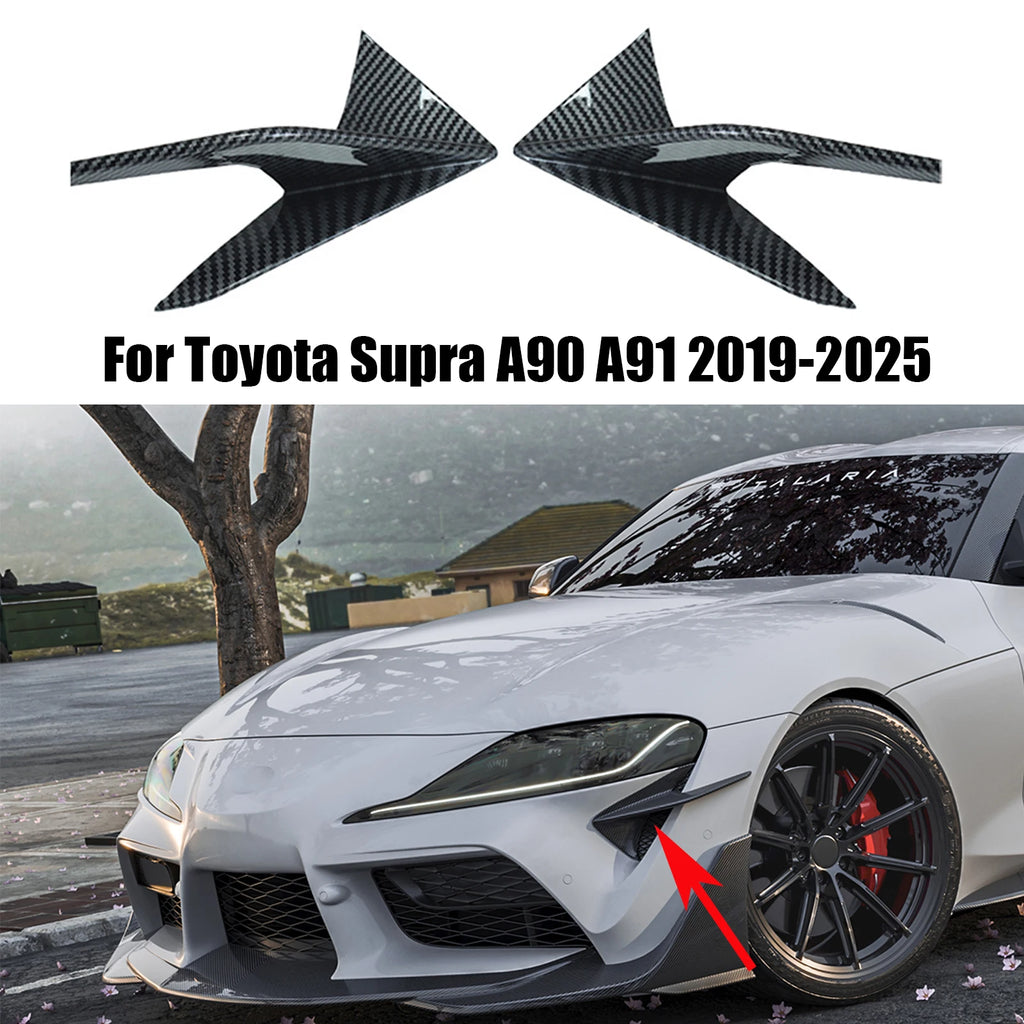 Front Bumper Canards Blade Spoiler Air Vent Planes Body Kit For Toyota Supra A90 A91 2019-2025 Glossy Black Carbon Fiber Look
