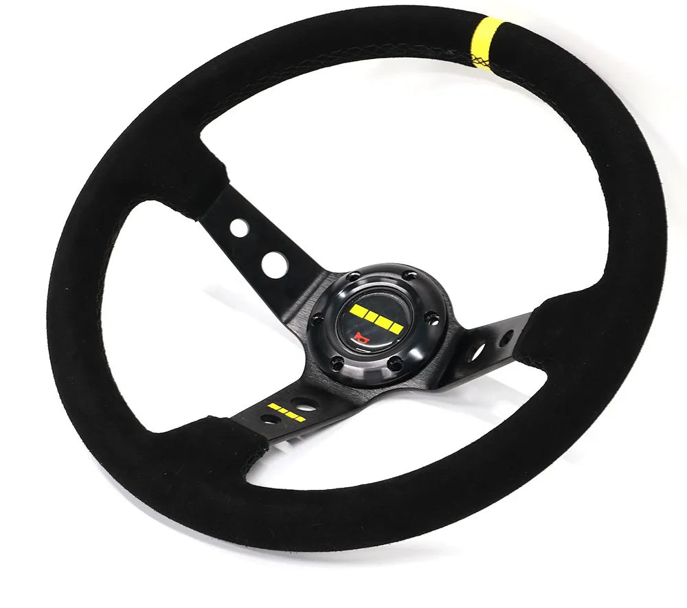 350mm Deep Dish Suede Racing Steering Wheel – Universal 6-Bolt