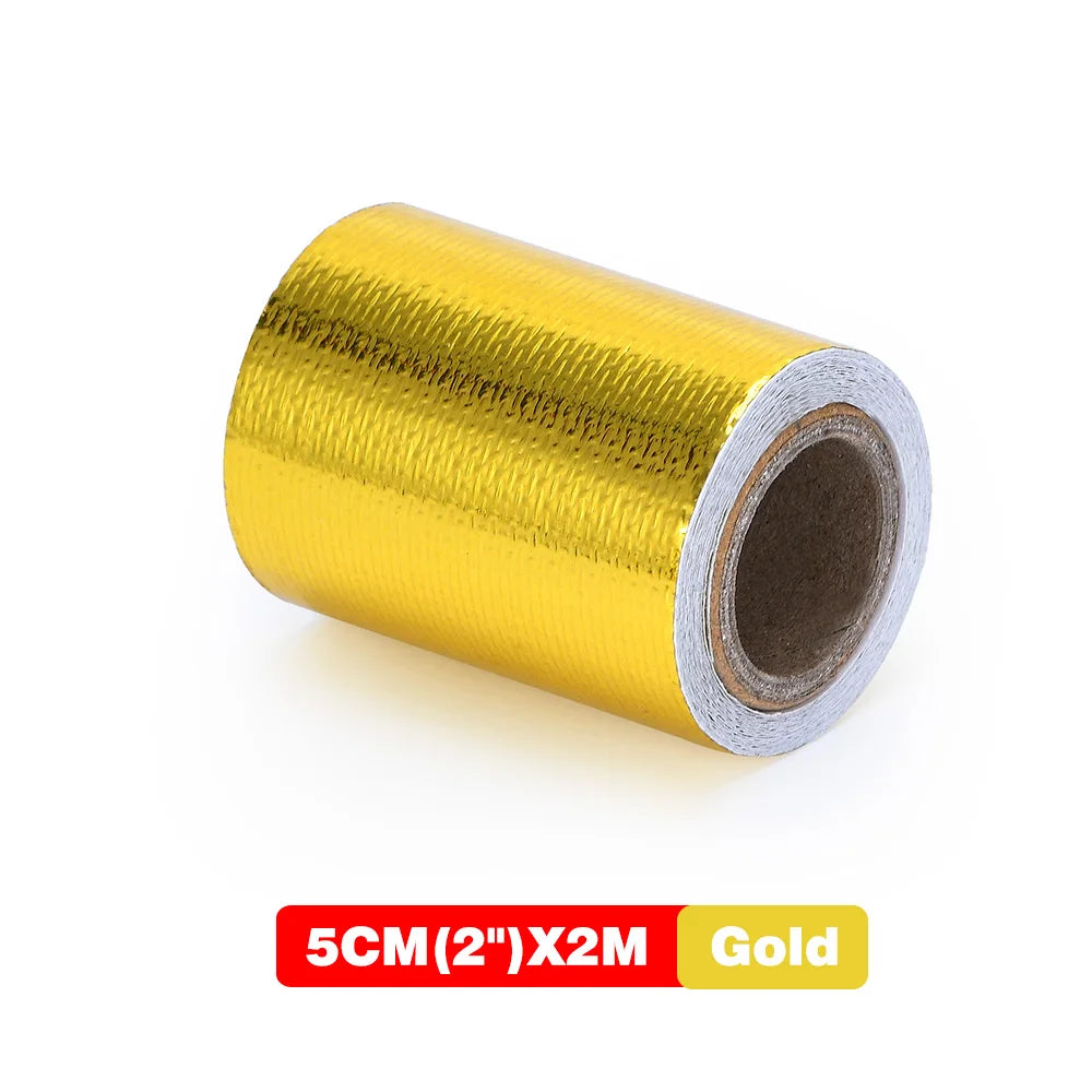 Gold Exhaust Heat Shield Tape | High Temperature Reflective Wrap | Self-Adhesive Thermal Insulation | Multiple Sizes
