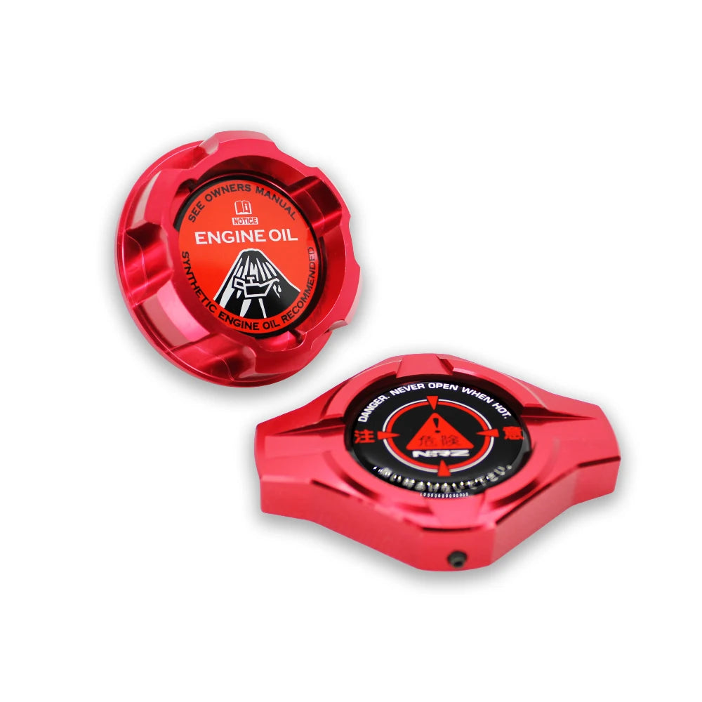 Billet Aluminum Engine Bay Cap Set | Oil Filler Cap & Radiator Cap Cover | Mazda RX-7, RX-8, MX-5 Miata, Protegé, 323 & More