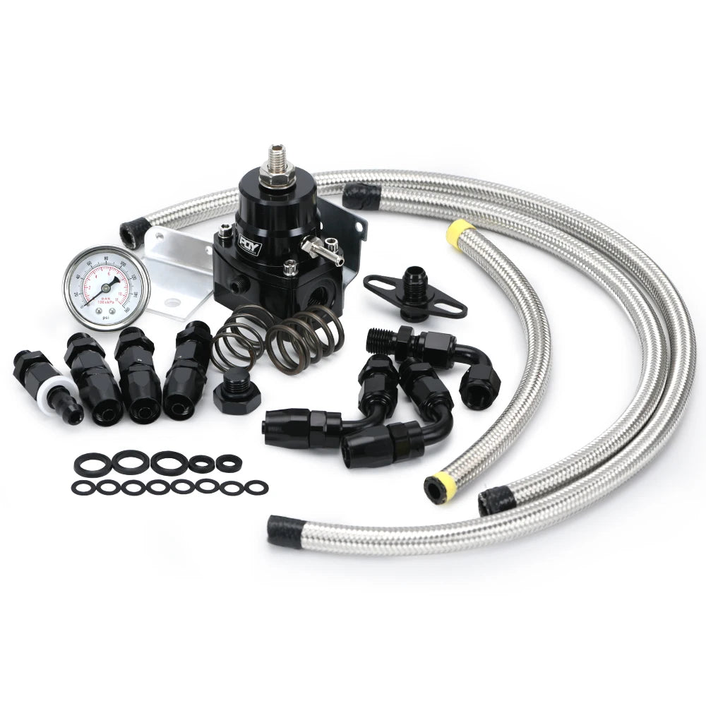 Universal Adjustable Fuel Pressure Regulator Kit | AN8 Feed, AN6 Return, 0–160 PSI Gauge
