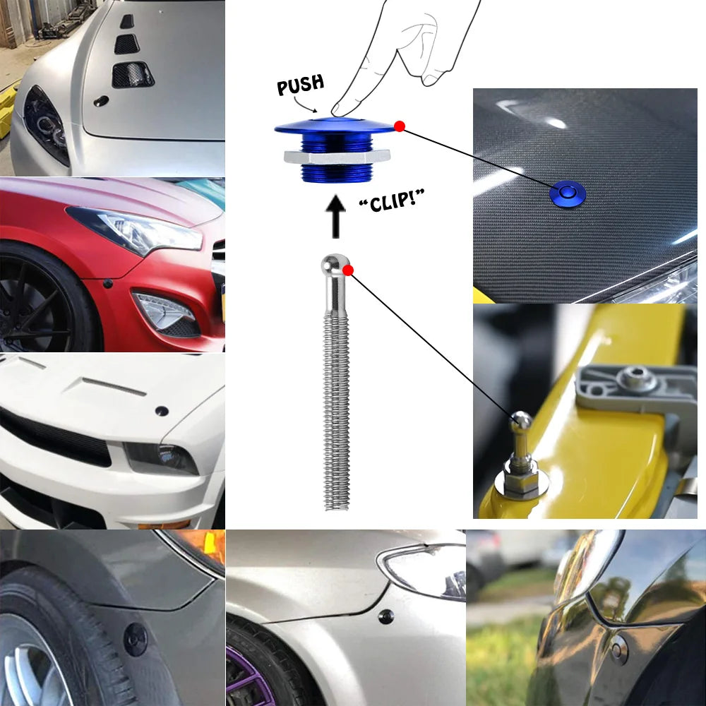 LZONE - 1.25" Universal JDM Style Push Button Billet Hood Pins Lock Clip Kit Car Quick Pins For BMW ec JR-HPL04/05