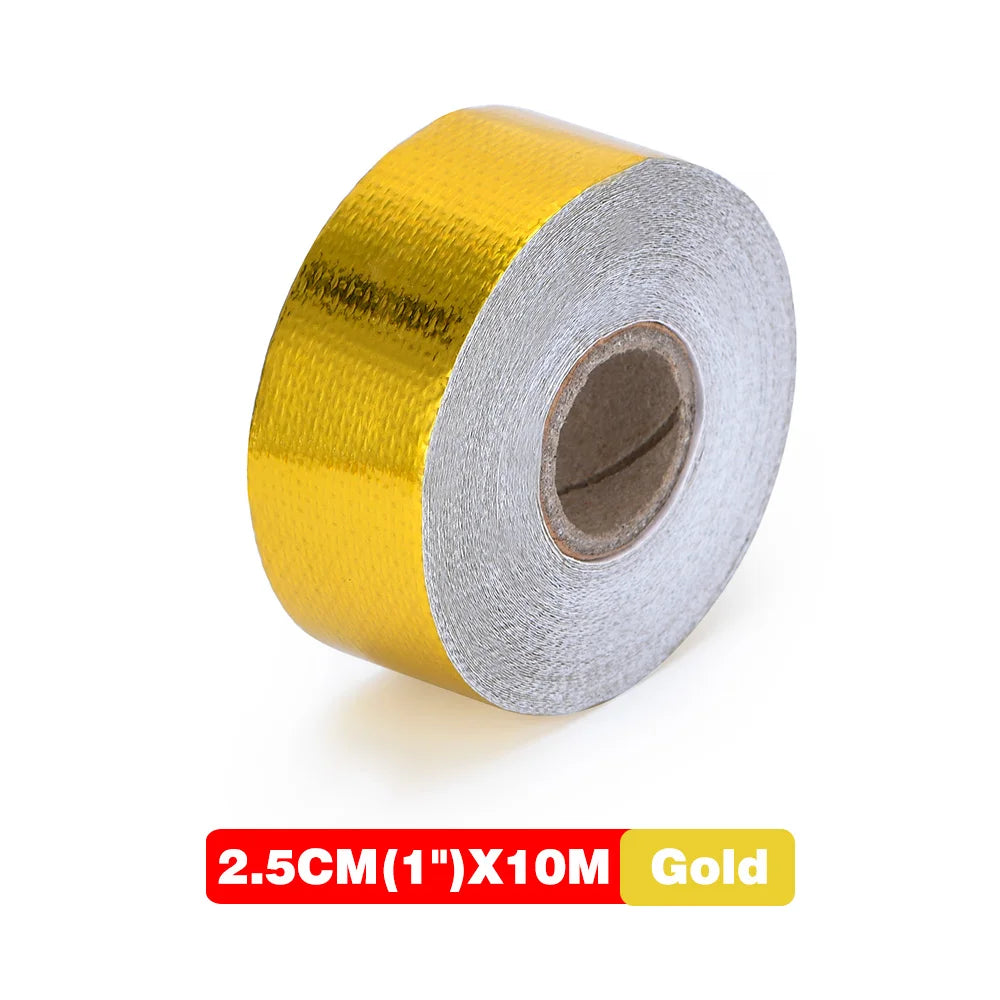 Gold Exhaust Heat Shield Tape | High Temperature Reflective Wrap | Self-Adhesive Thermal Insulation | Multiple Sizes