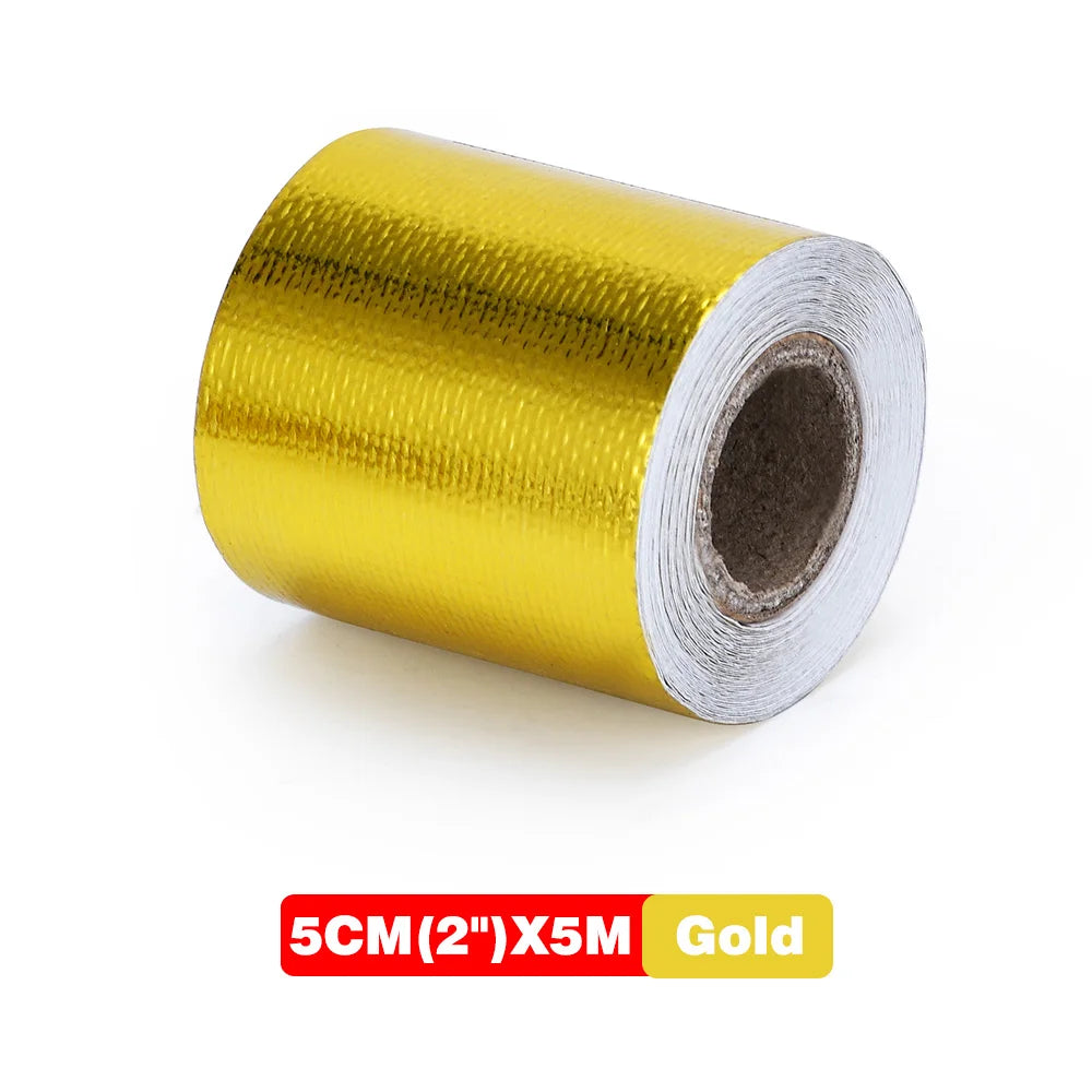 Gold Exhaust Heat Shield Tape | High Temperature Reflective Wrap | Self-Adhesive Thermal Insulation | Multiple Sizes