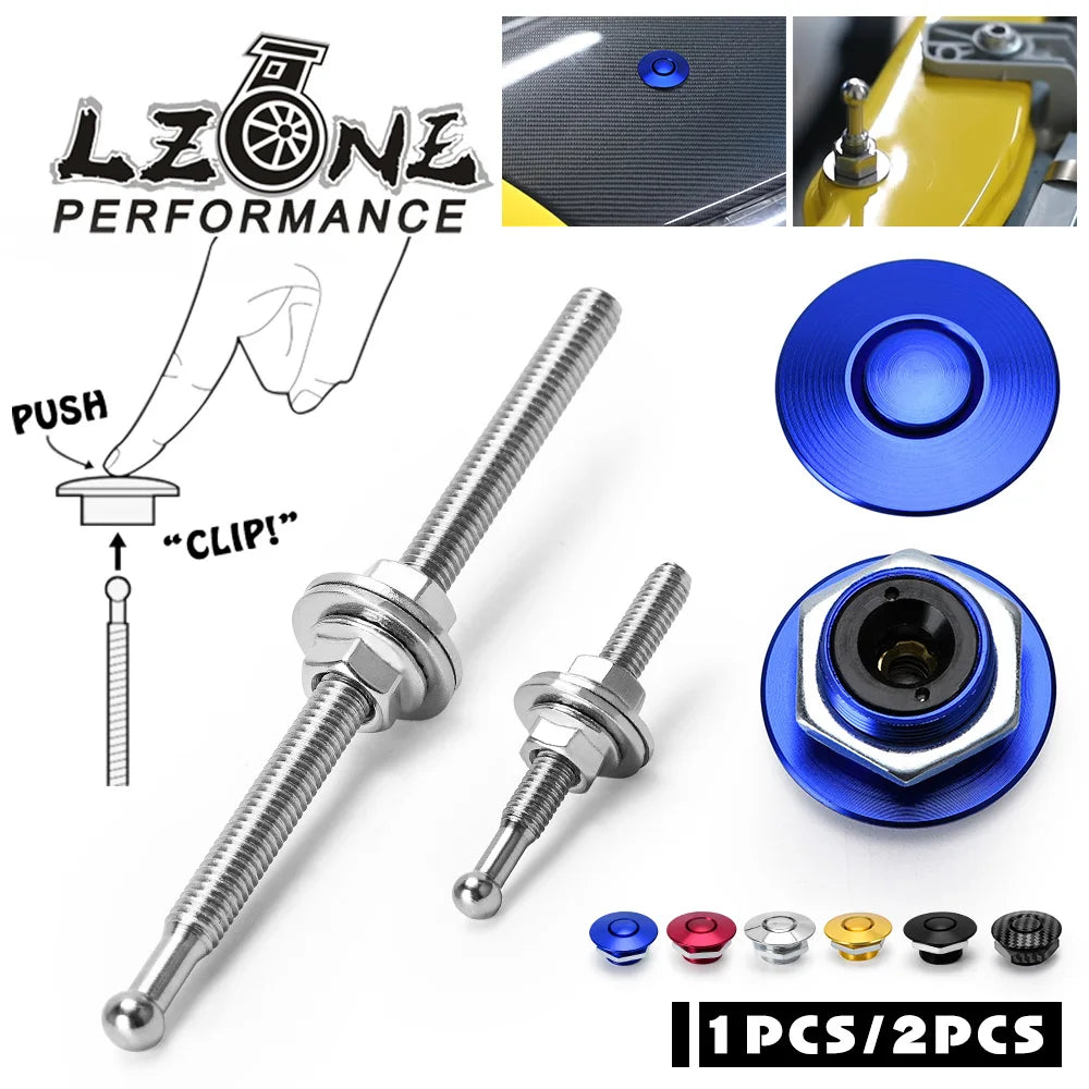LZONE - 1.25" Universal JDM Style Push Button Billet Hood Pins Lock Clip Kit Car Quick Pins For BMW ec JR-HPL04/05
