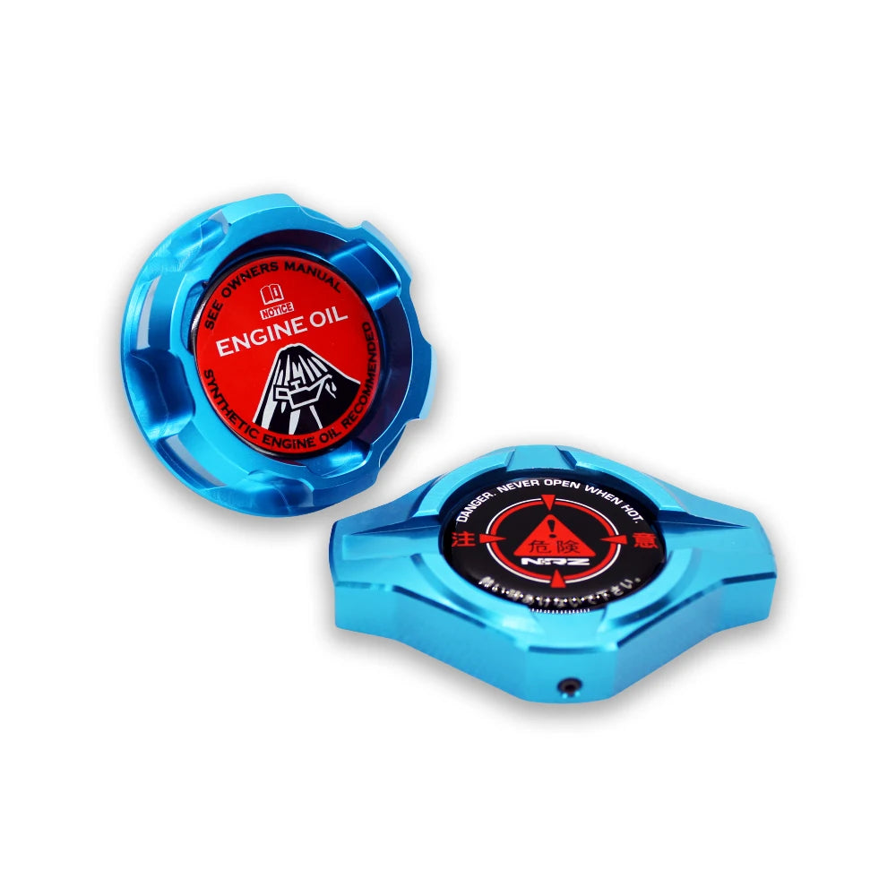 Billet Aluminum Engine Bay Cap Set | Oil Filler Cap & Radiator Cap Cover | Mazda RX-7, RX-8, MX-5 Miata, Protegé, 323 & More