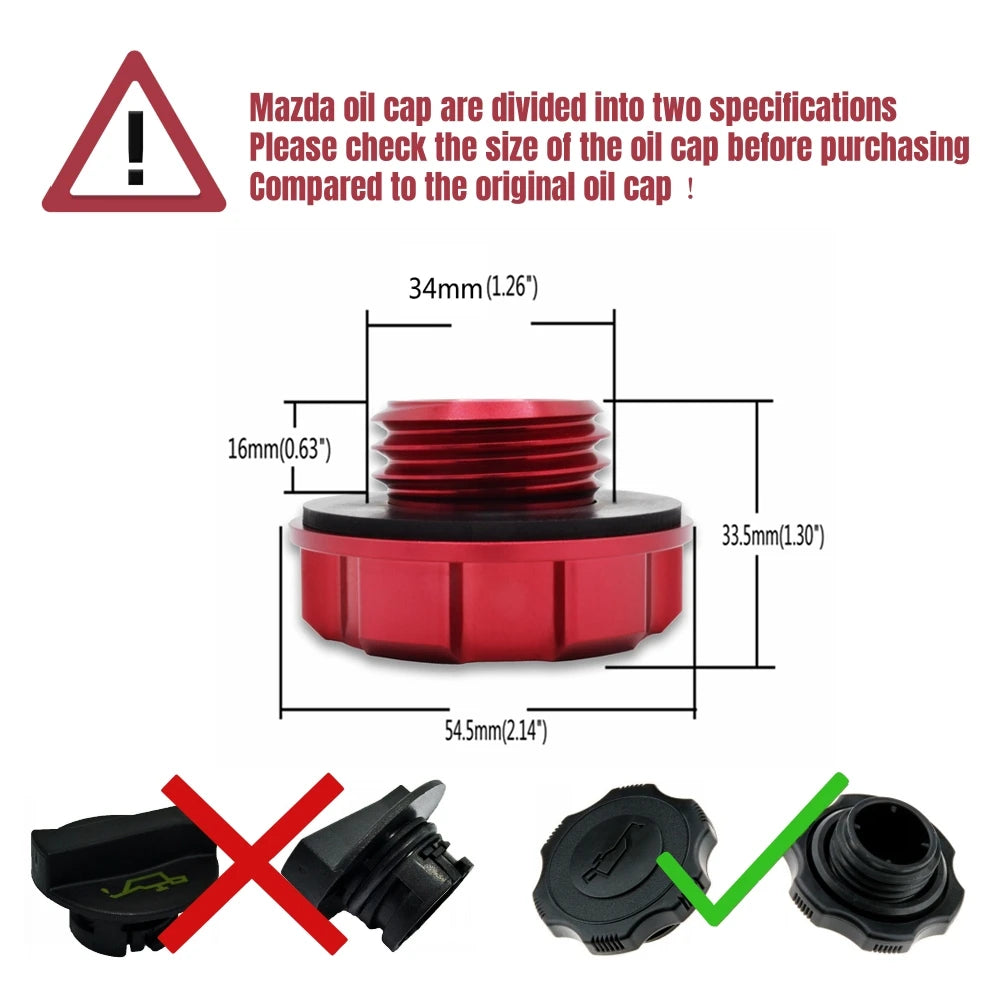 Billet Aluminum Engine Bay Cap Set | Oil Filler Cap & Radiator Cap Cover | Mazda RX-7, RX-8, MX-5 Miata, Protegé, 323 & More