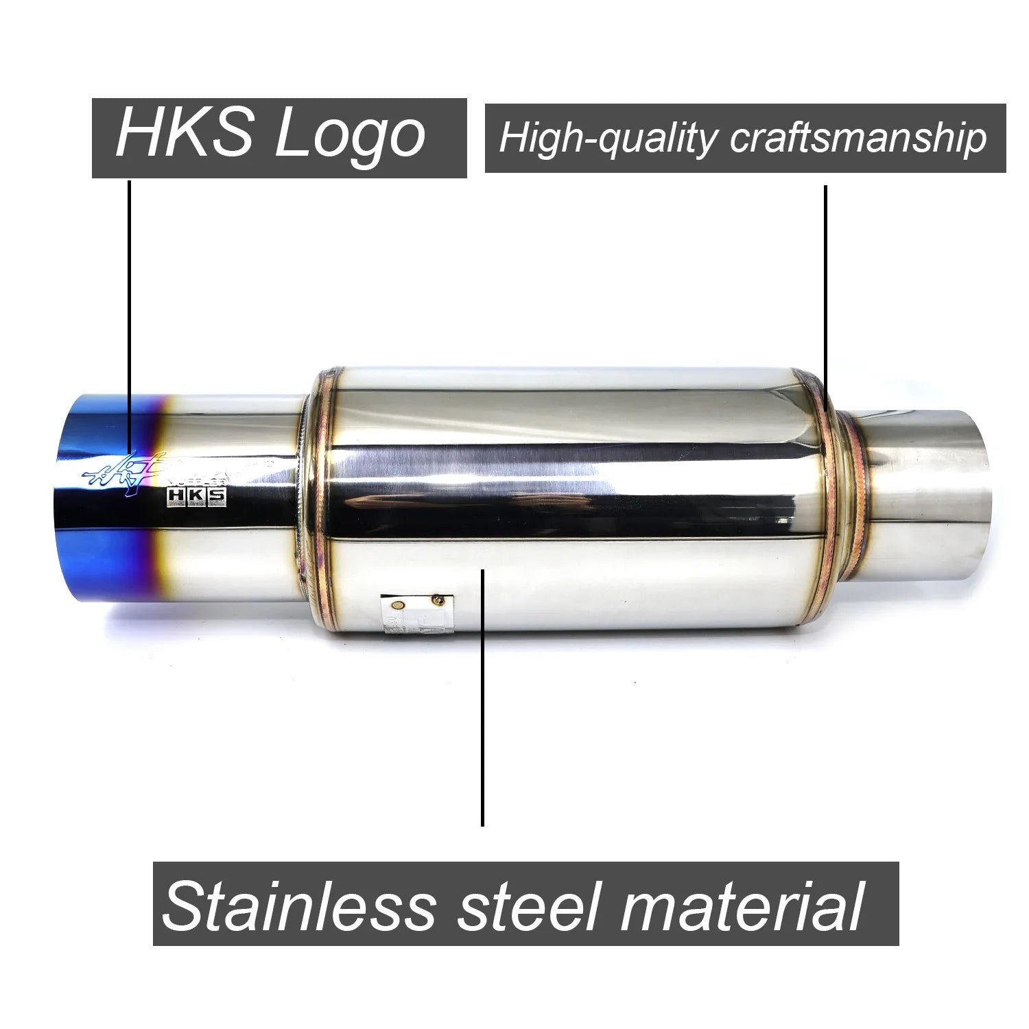 Universal 3.5" 89mm HKS Hi-Power Exhaust Muffler, High Rev Sound,Titanium Burnt Tip, High Flow Racing Sound Muffler