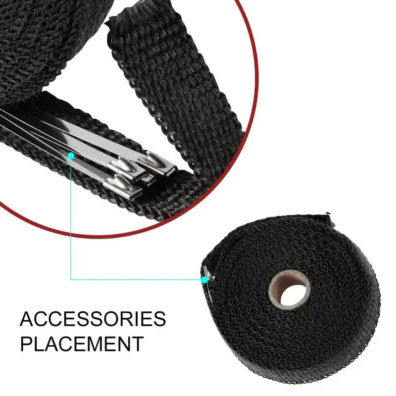 5M Fiberglass Exhaust Heat Wrap Kit | High Temperature Header & Downpipe Insulation Tape