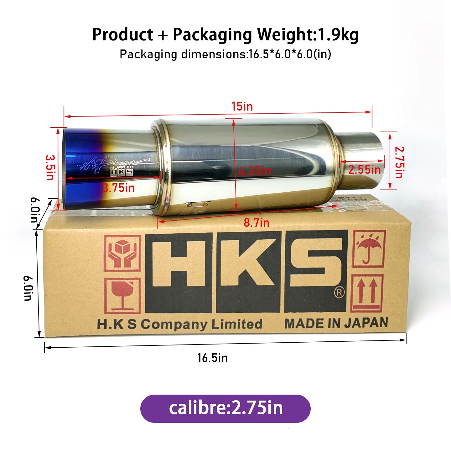 HKS 89mm Performance Exhaust Muffler High Flow Racing Sound Japanese Style Auto Tuning Upgrade change JDM direct-fire cannon