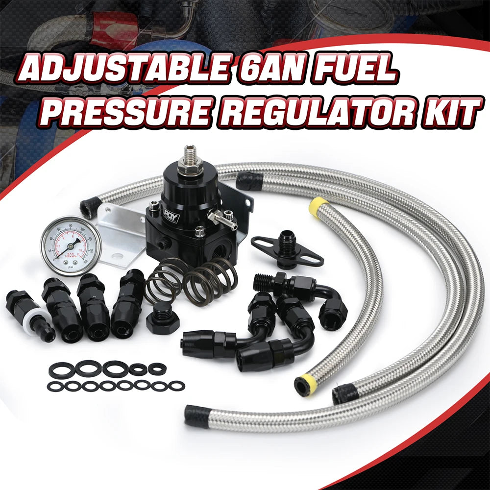 Universal Adjustable Fuel Pressure Regulator Kit | AN8 Feed, AN6 Return, 0–160 PSI Gauge