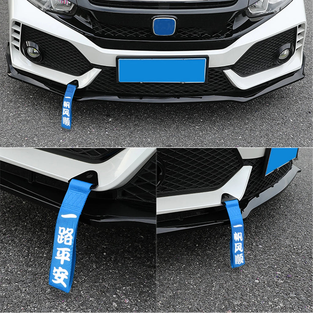 2pcs Universal Car Racing Tow Strap Belt Blue Ribbon Vehicle Bumper Trailer Towing Strap Ropes Auto Car Decoration Belt
