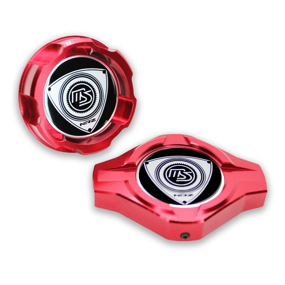Billet Aluminum Engine Bay Cap Set | Oil Filler Cap & Radiator Cap Cover | Mazda RX-7, RX-8, MX-5 Miata, Protegé, 323 & More