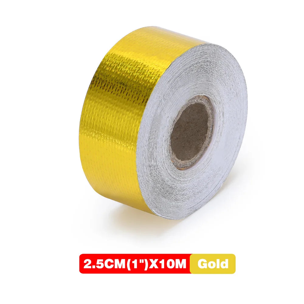 Gold Exhaust Heat Shield Tape | High Temperature Reflective Wrap | Self-Adhesive Thermal Insulation | Multiple Sizes